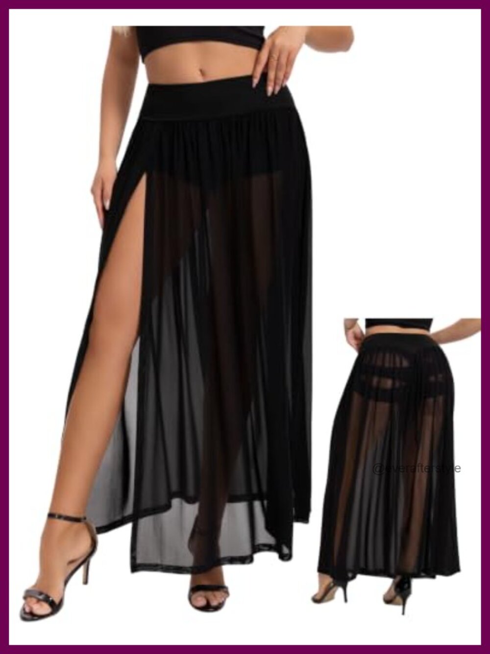 High Waisted Sheer Mesh Maxi Slit Skirt Built-in Booty Shorts